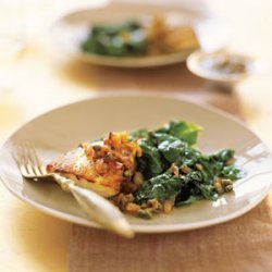 Striped Bass with Toasted-Shallot Vinaigrette and Spinach recipe