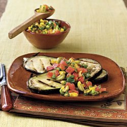 Grilled Eggplant With Sweet Pepper-Tomato Topping recipe