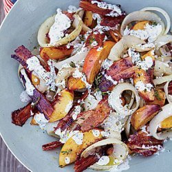 Grilled Peach, Onion and Bacon Salad with Buttermilk Dressing recipe