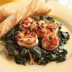 Pan-Seared Scallops with Ginger-Orange Spinach recipe