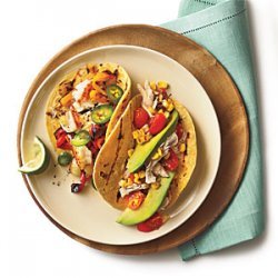 Shredded Chicken Tacos with Tomatoes and Grilled Corn recipe