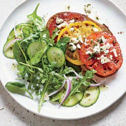 Tomato and Feta Toasts with Mixed Greens Salad recipe
