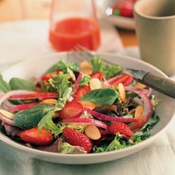 Spring Greens With Strawberries And Honey-Watermelon Dressing recipe