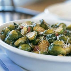 Roasted Brussels Sprouts with Ham and Garlic recipe