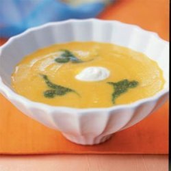 Yellow Pepper Soup with Cilantro Puree recipe