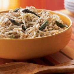 Straw and Hay Alfredo with Roasted Asparagus recipe