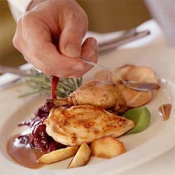 Roasted Hens with Red Cabbage-Apple Compote recipe