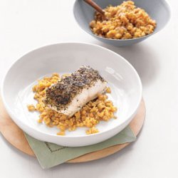 Spice-Baked Sea Bass and Red Lentils recipe