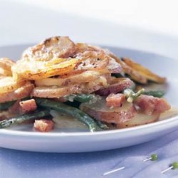 Potato Gratin with Haricots Verts and Ham recipe