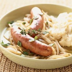 Roasted Sausages with Beer-braised Onions recipe