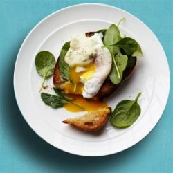 Crostini with Spinach, Poached Egg, and Creamy Mustard Sauce recipe