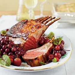 Honey-Curry Glazed Lamb with Roasted Grapes and Cranberries recipe
