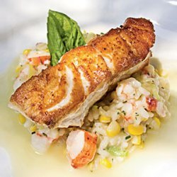 Roasted Grouper with Seafood Risotto and Champagne-Citrus Beurre Blanc recipe