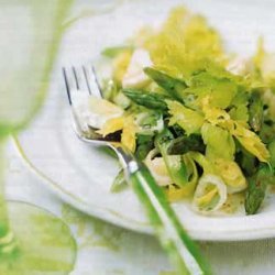 Asparagus Salad with Celery Leaves, Quail Eggs, and Tarragon Vinaigrette recipe
