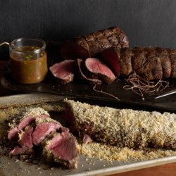 Rosemary-Crumb Beef Tenderloin with Pancetta-Roasted Tomatoes recipe