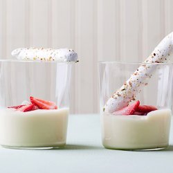 Lemon Pudding with Strawberries and Meringue Cigars recipe