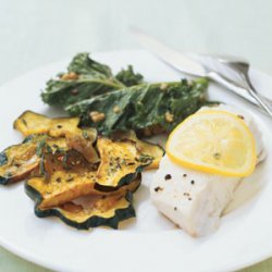 Steamed Halibut with Kale and Walnuts recipe