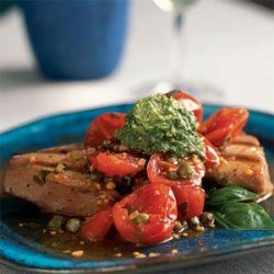 Grilled Tuna with Basil Butter and Fresh Tomato Sauce recipe