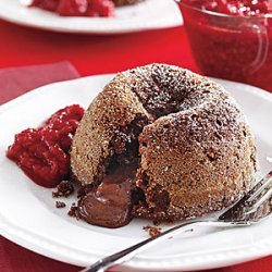 Molten Chocolate Cakes with Chunky Raspberry Sauce recipe