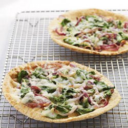 Whole Wheat Pita Pizzas with Spinach, Fontina, and Onions recipe