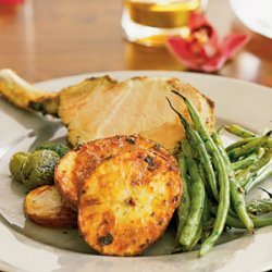 Mini Pork Rack with Roasted Potatoes and Green Beans recipe