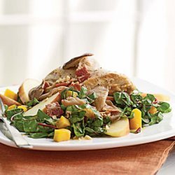 Pan-Roasted Chicken, Squash, and Chard Salad with Bacon Vinaigrette recipe