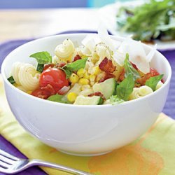 Cavatappi with Bacon and Summer Vegetables recipe