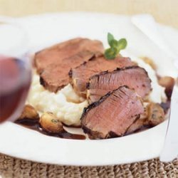 Grilled Lamb Loin with Cabernet-Mint Sauce and Garlic Mashed Potatoes recipe
