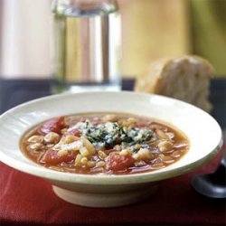Grano and Chickpea Soup with Parmesan-Herb Topping recipe