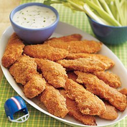 Baked Buffalo Chicken Strips with Blue Cheese Dip recipe