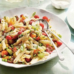 Penne with Herbs, Tomatoes, and Peas recipe