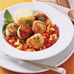 Quick Scallops with Peppers and Corn recipe