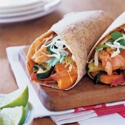 Salmon Burritos with Chile-Roasted Vegetables recipe