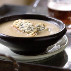 Roasted Garlic and Shallot Potato Soup with Cheesy Croutons recipe