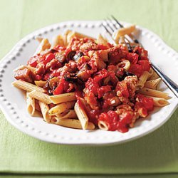 Whole-Wheat Penne with Sausage, Eggplant and Olives recipe