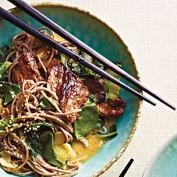 Beef Soba Noodles with Spinach and Coconut-Curry Vinaigrette recipe