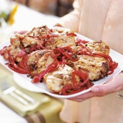 Grilled Chicken Thighs with Sweet Onions and Peppers recipe