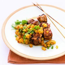 Chili-Rubbed Pork Kebabs with Pineapple Salsa recipe