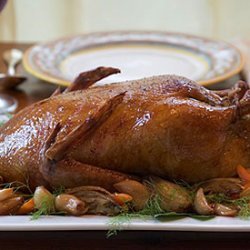 Slow-Roasted Duck with Olive Gravy and Garlic-Fennel Confit recipe