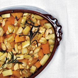 Roasted Winter Squash and Parsnips with Maple Syrup Glaze and Marcona Almonds recipe
