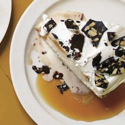 Pumpkin Ice Cream Pie with Chocolate-Almond Bark and Toffee Sauce recipe