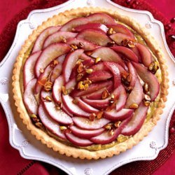 Poached Pear Tart with Caramelized Pistachios recipe