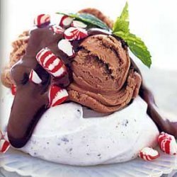 Chocolate Chip Meringues with Ice Cream, Peppermint Candies and Chocolate-Mint Sauce recipe