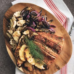 Smoked Trout Crostini with Grilled Fennel and Red Onion recipe