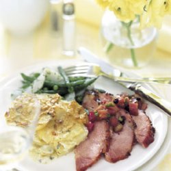 Baked Ham with Mustard-Red Currant Glaze and Rhubarb Chutney recipe