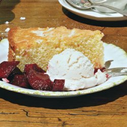 Cornmeal Cake with Buttermilk Ice Cream and Rhubarb Compote recipe