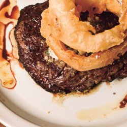 Rib-Eye Steak with Blue Cheese Butter and Walla Walla Onion Rings recipe
