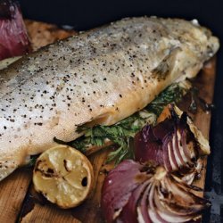 Cedar-Planked Char with Wood-Grilled Onions recipe