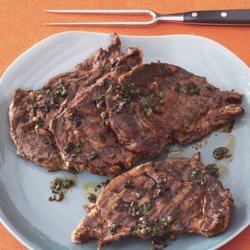 Grilled Grass-Fed Rib-Eye Steaks with Balsamic-Caper Vinaigrette recipe
