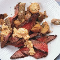 Flank Steak with Artichoke-Potato Hash and Aleppo-Pepper Aioli recipe